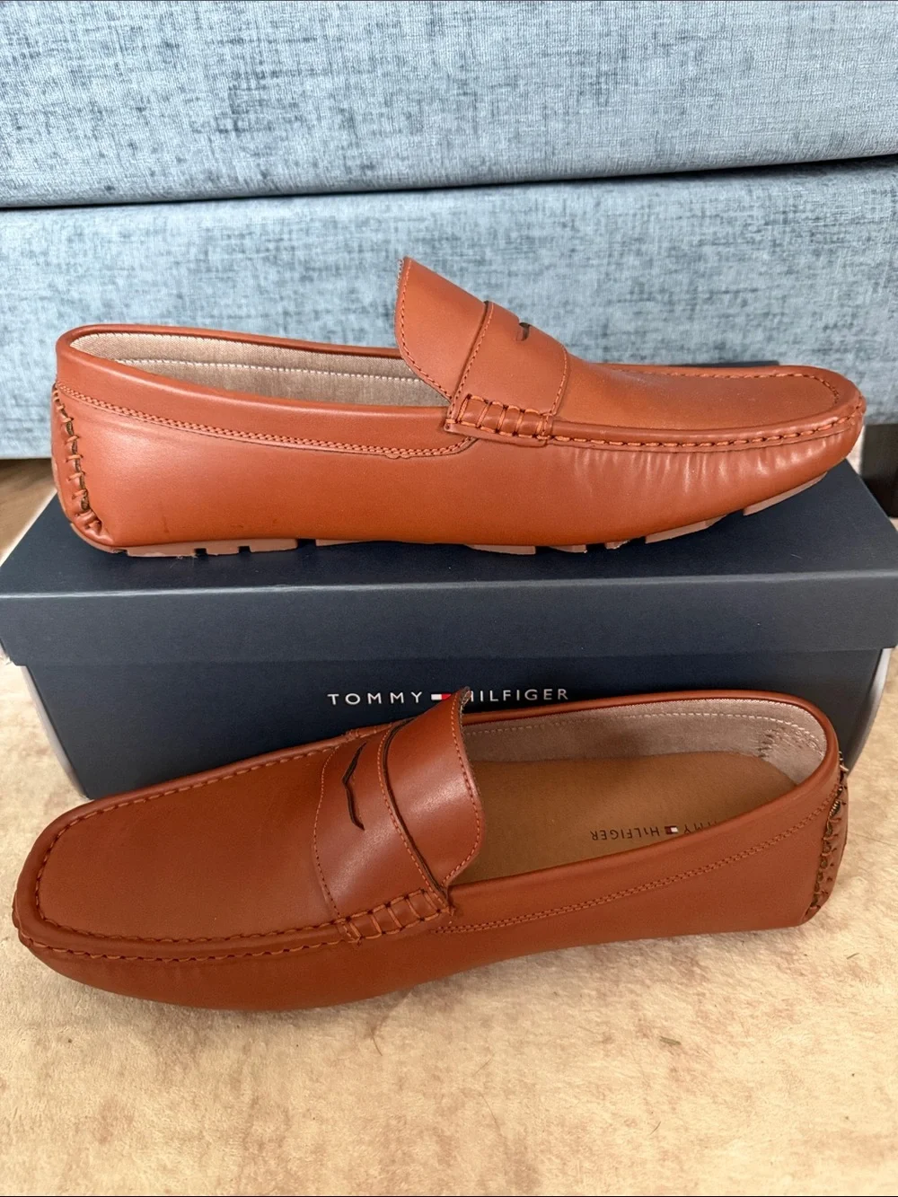 Tommy Hilfiger Men's Amile Tan Leather Penny Loafers